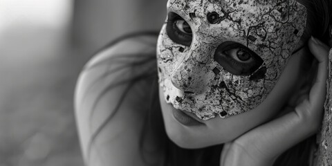 Poster - A woman wearing a mask on her face in a mysterious setting