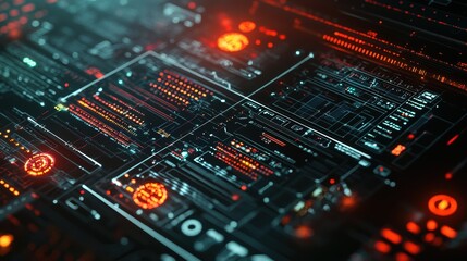 Fototapete - Abstract Digital Technology Background with Glowing Lines, Circuit Patterns, and Futuristic Elements for Science, Innovation, and Cybersecurity Concepts