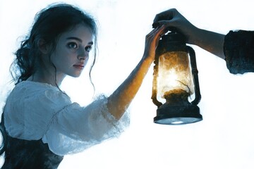 Poster - A woman holds a lantern in her hand, ready for an evening adventure
