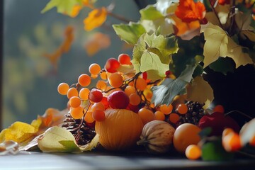 Wall Mural - Fresh fruit arranged on a table, ideal for food photography or still life compositions