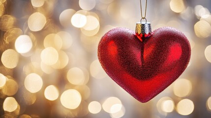 Aufkleber - A red heart ornament hangs from a string, ready to adorn a Christmas tree or gift