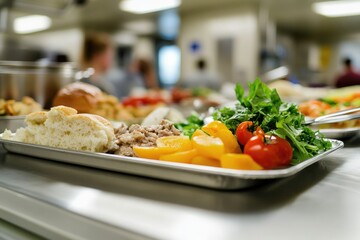 Poster - A tray of food sits on a kitchen counter, ready to be served
