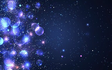 Poster - colorful cosmic background with glowing stars and bubbles shining in a dark atmosphere
