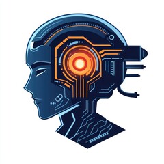 Poster - Futuristic tech-inspired robot head design featuring intricate circuit patterns and a glowing core.