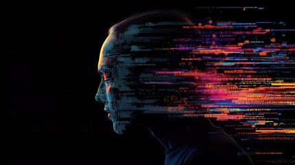 Poster - Futuristic Human-Computer Interaction with Colorful Data Streams Representing Digital Transformation and Artificial Intelligence Concepts