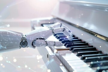 Poster - A robotic hand plays a piano