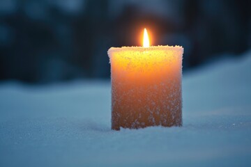 Poster - A lone candle sits amidst snowy surroundings