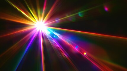 Poster - A single bright light shines brightly on a dark black background
