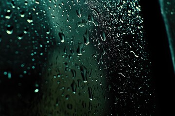 Poster - Close-up shot of water droplets on a window, suitable for use in images about nature, weather, and science