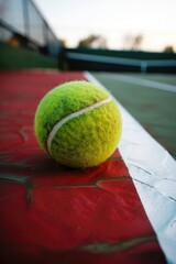 Aufkleber - A tennis ball perched at the top of a tennis court, perfect for a shot or serve