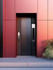 Poster - This high-tech entrance showcases advanced security features like smart cameras, motion sensors, and a fingerprint scanner lock. Generative AI