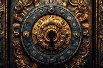 Aufkleber - Close-up shot of a metal door with a lock, suitable for use in scenes where security is important