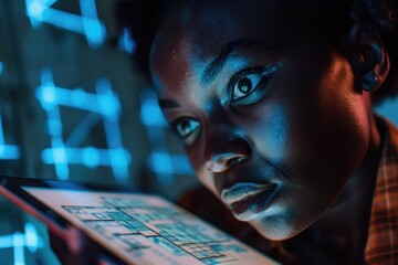 Poster - A close-up shot of someone studying a computer screen