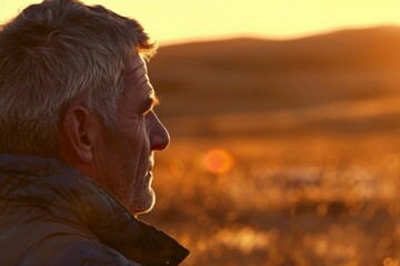 Poster - A person standing in a green field during sunset