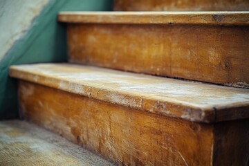 Poster - A detailed view of a wooden step set, suitable for interior design or architectural projects