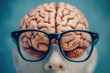 Poster - A person wearing glasses and holding a brain in their hand, used for educational or humorous purposes