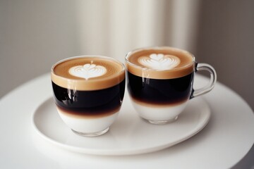 Poster - A simple and clean image showing two cups of coffee on a white plate, perfect for use in still life photography or food related content