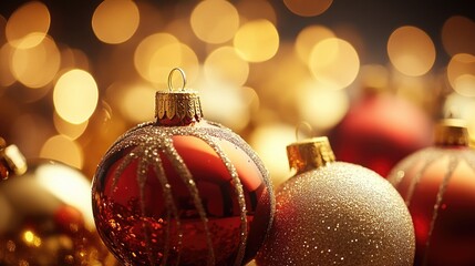 Aufkleber - A close-up view of Christmas ornaments on a festive holiday table setting