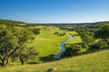 Poster - A serene river flows through a beautiful green valley