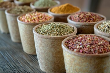 Poster - A collection of spice bowls filled with various types of spices