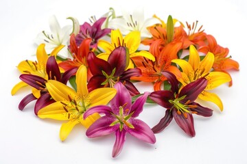Poster - A close-up shot of a bouquet of colorful flowers arranged on a white surface
