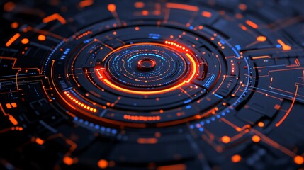 Poster - Futuristic Digital Circular HUD Interface Design in Neon