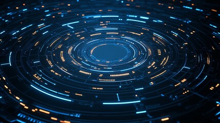 Poster - Futuristic Blue and Orange Circular Digital Interface