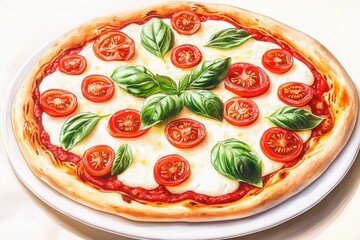 Poster - A delicious-looking pizza topped with juicy tomatoes and fresh basil leaves