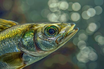 Poster - A detailed view of a fish's face with a blurred background