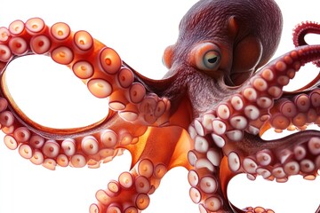 Poster - Close-up shot of an octopus's head and tentacles, suitable for use in underwater-themed designs or illustrations