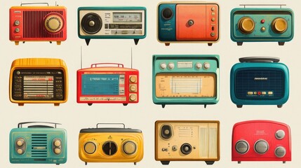 Aufkleber - A collection of vintage radios in various colors and designs