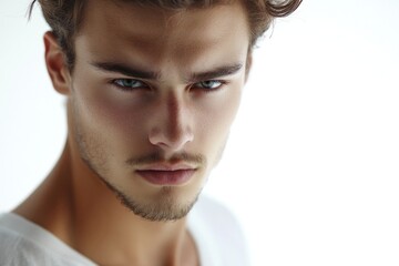 Poster - Close-up portrait of a young adult male with distinctive blue eyes