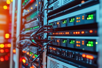 Poster - A collection of wires connected to a server, ideal for use in technology and IT-related contexts