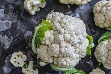Poster - Fresh cauliflower arranged on a table with a simple background