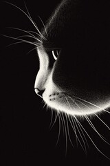 Poster - A close-up shot of a cat's face in black and white