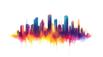 Aufkleber - a city skyline made of skyscrapers, flat design simple lines, white background