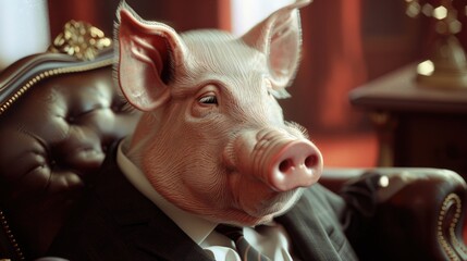 Aufkleber - A pig in formal wear seated in an office chair, ready for work or a meeting