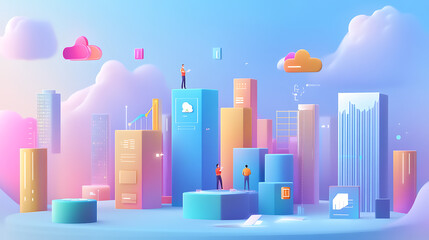 Leinwandbilder - Dynamic business environment showcasing the concept of business agility, with symbols representing company transformation towards higher efficiency and rapid adaptation to market changes