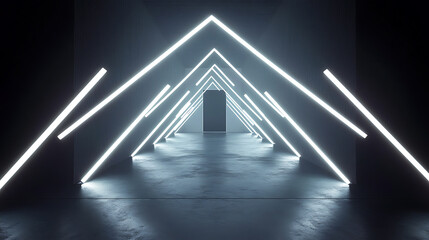 Poster - Image of diverging white light beams at a door opening, illustrating opportunity and divergence
