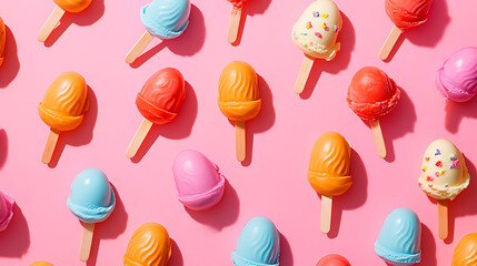 Aufkleber - Hand holding a cone with ice-cream in pastel colours with a ice cream truck in background
