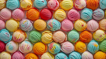 Poster - Hand holding a cone with ice-cream in pastel colours with a ice cream truck in background