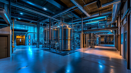Poster - Pump station designed for reverse osmosis in industrial city water treatment, shown from a wide angle