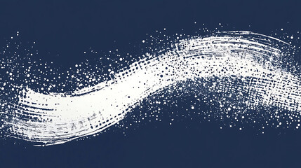 Poster - White brush stroke on a navy blue background with halftone dots