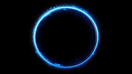 Aufkleber - Abstract blue neon background with a glowing circular frame, portal or vortex and light effect on a black backdrop