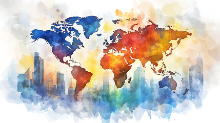 Poster - Franchise business marketing expansion for growth brand building in global network with modern technology watercolor sketch
