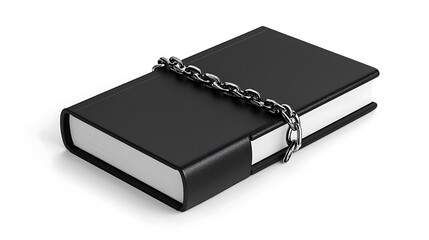Poster - Black book secured with a chain, isolated on a white background