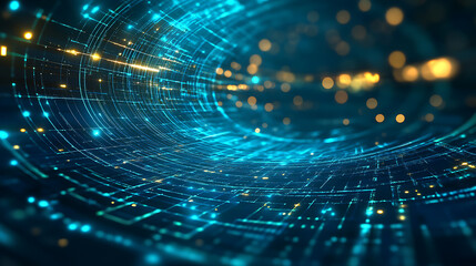 Poster - Futuristic blue and green 3d abstract technology background geometric shapes and glowing lines digital innovation and progress concept 3d illustration