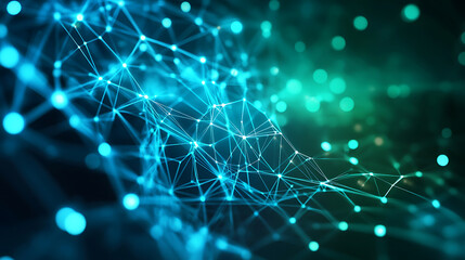 Aufkleber - Futuristic blue and green 3d abstract technology background geometric shapes and glowing lines digital innovation and progress concept 3d illustration