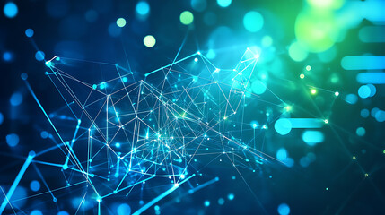 Aufkleber - Futuristic blue and green 3d abstract technology background geometric shapes and glowing lines digital innovation and progress concept 3d illustration