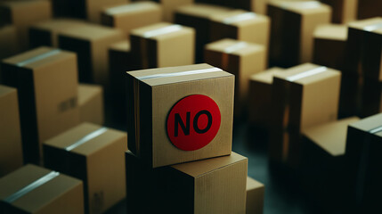 Aufkleber - Cardboard boxes and a red NO symbol depicting trade restrictions and embargoes